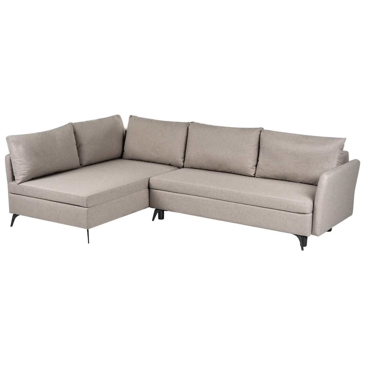 ECKSCHLAFSOFA 3-Sitzer Stoff Beige mit Stauraum rechtsseitig Koge - Beige, Textil (281/93cm) - Beliani