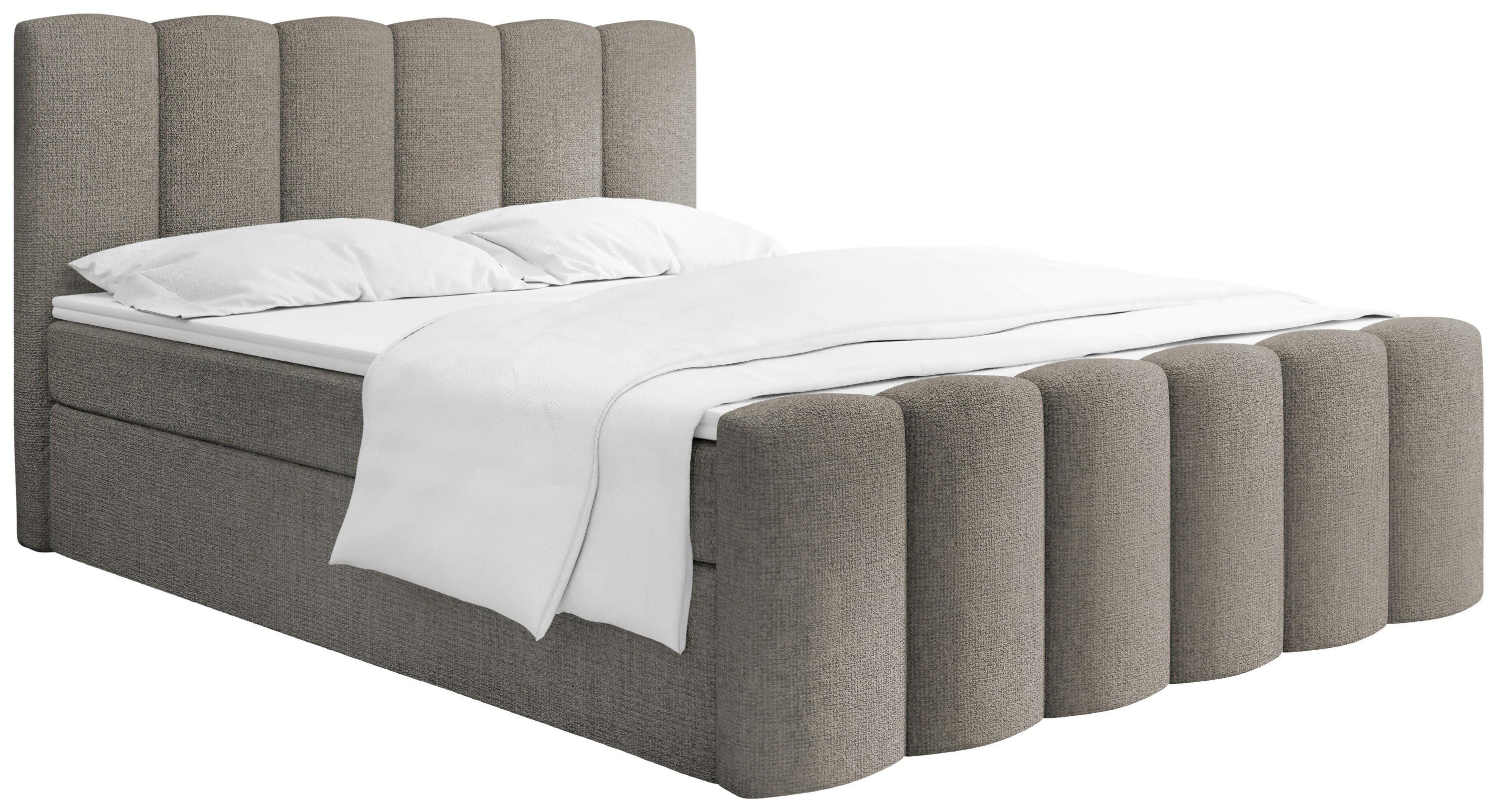 BOXBETT Serenity mit Bettkasten, Taupe Chenille 200x200 cm – inkl. H4 Taschenfederkern Matratze & Foam Topper - Taupe/Beige, Holz/Holzwerkstoff (200/200cm) - WFL GROUP