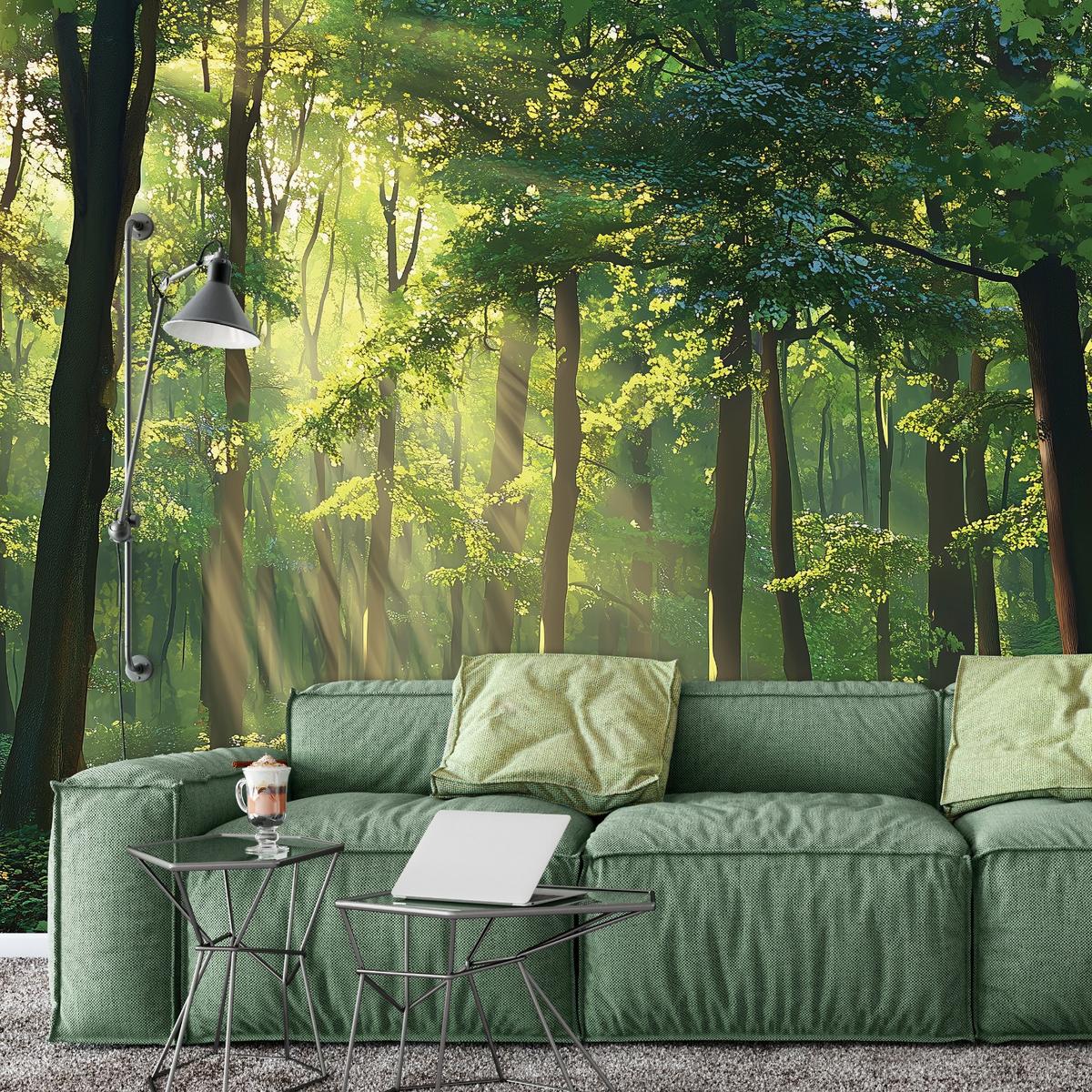 FOTOTAPETE Wald Natur Vlies Tapete Wohnzimmer Schlafzimmer 400x280 - Grün, Papier (400/280cm) - Wallarena