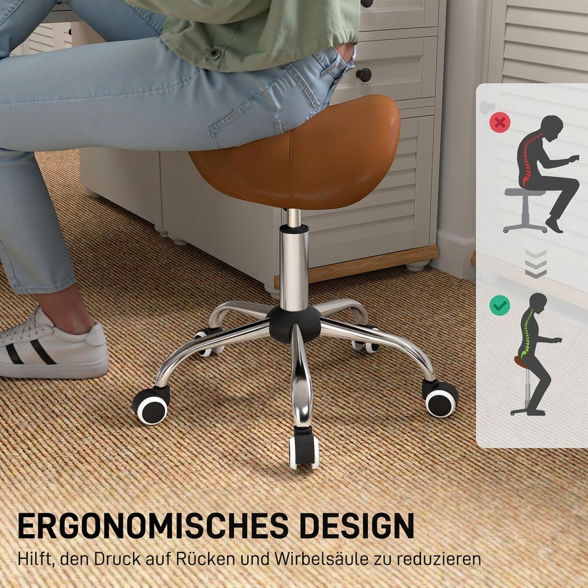 ARBEITSHOCKER Drehstuhl Drehhocker Rollhocker Sattelhocker Hocker Braun - Chromfarben/Braun, Kunststoff/Metall (52/61/53cm) - HOMCOM