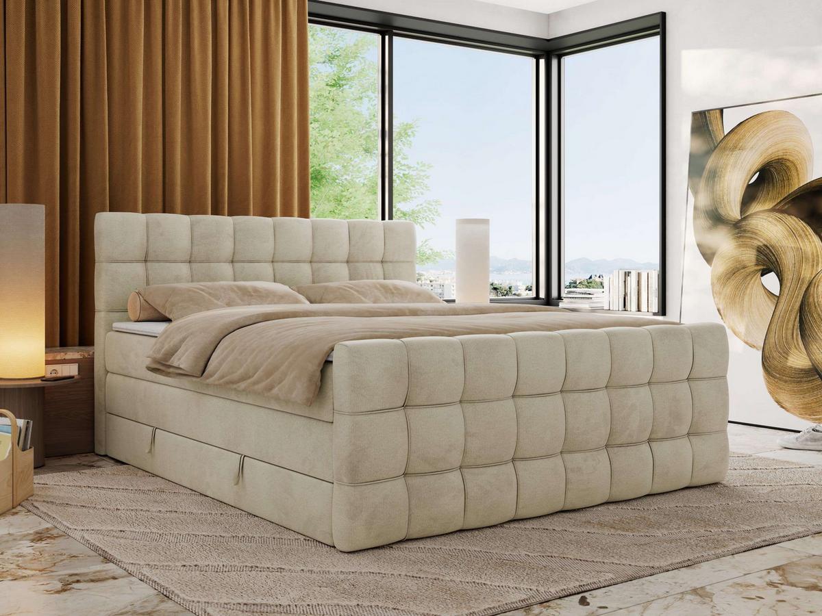 BOXSPRINGBETT ALTIVO KING DUO 200/200 - Beige Velvet - H4 - Beige, Textil (200/200cm) - MKS