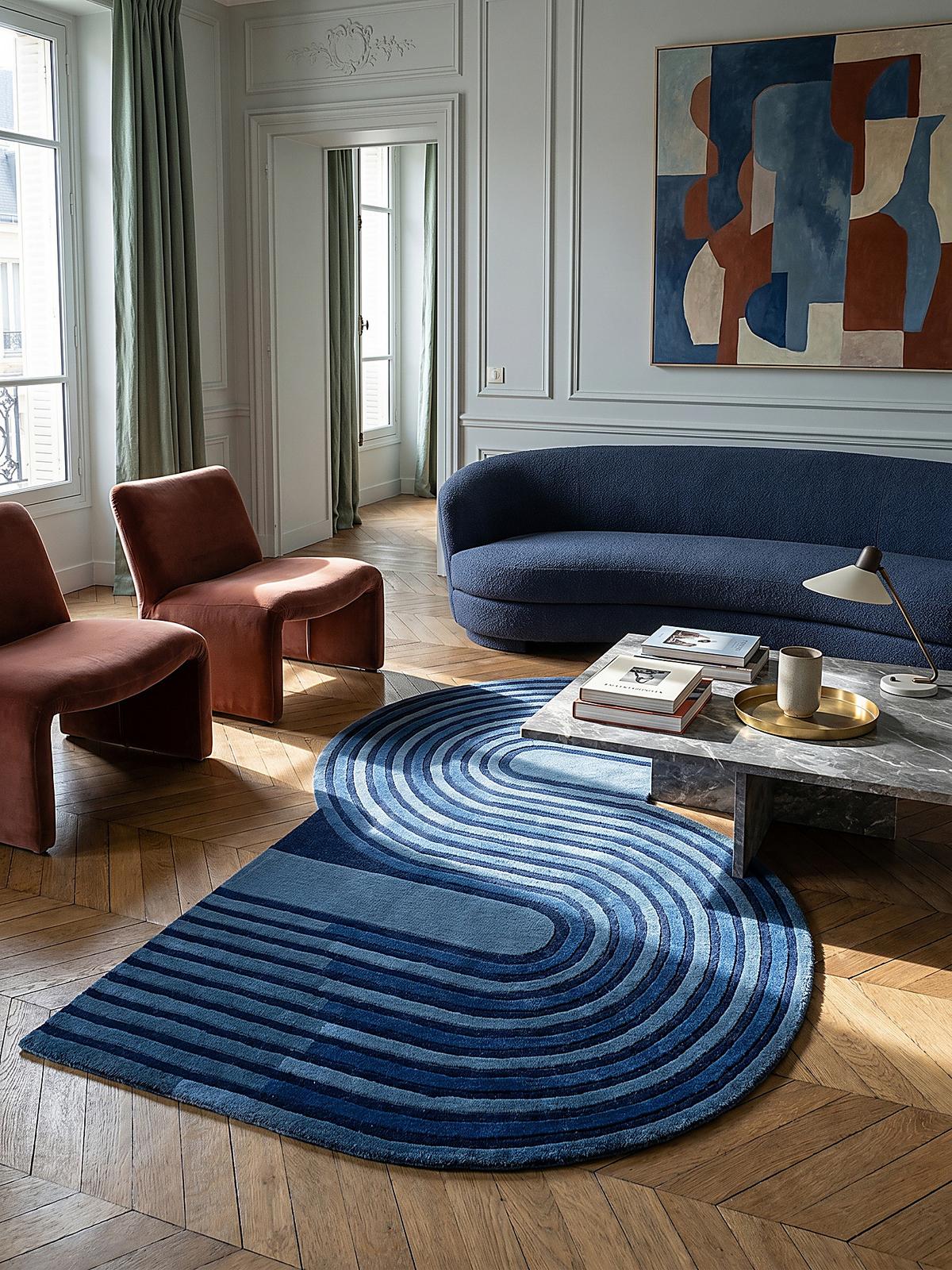WOLLTEPPICH LEVEN, geometrisch, Blau, 150 x 240 cm - Blau, Textil (240/150cm) - KADIMA DESIGN