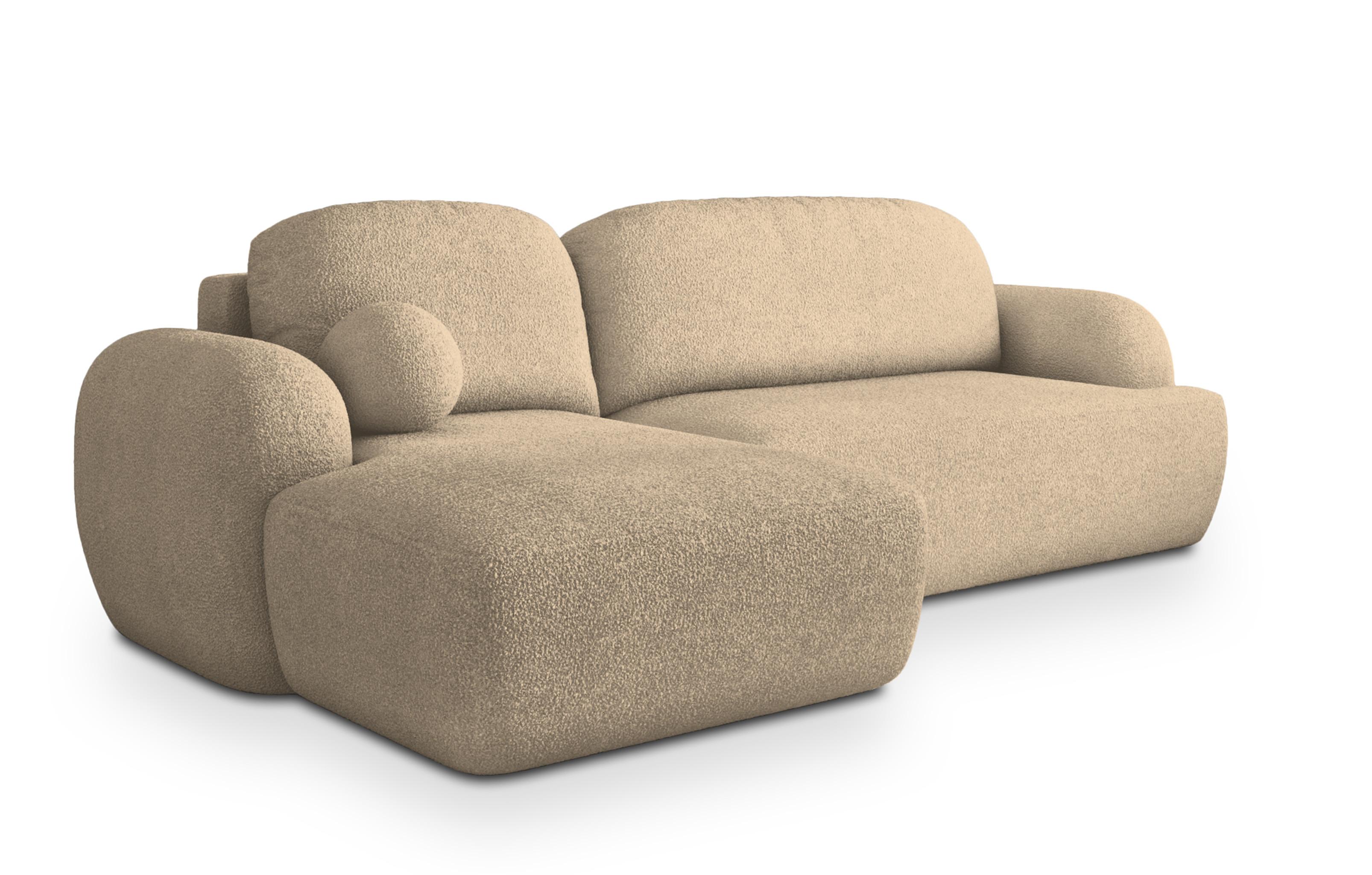 ECKSOFA MODENZA N L-S Creme Boucle-Stoff mit Schlaffunktion - Creme/Schwarz, Holz/Kunststoff (266/148cm) - MASSENO