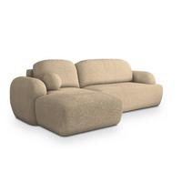 ECKSOFA MODENZA N L-S Creme Boucle-Stoff mit Schlaffunktion - Creme/Schwarz, Holz/Kunststoff (266/148cm) - MASSENO