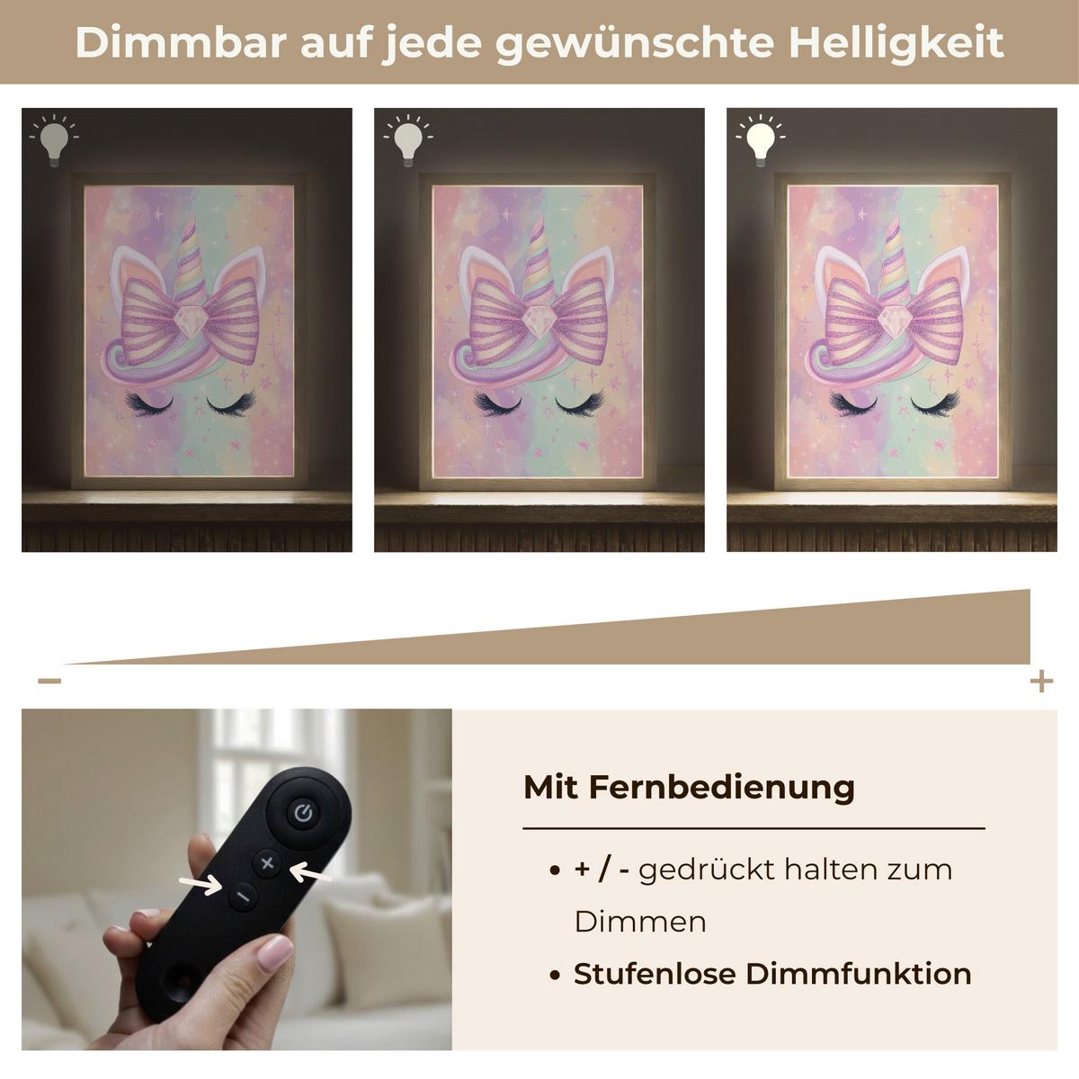 NACHTTISCHLAMPE MIT AKKU Einhorn - Glitzer - Regenbogen - Pastell 30x40 cm - Hellrosa, Holzwerkstoff (8/30/40cm) - OnlyWow
