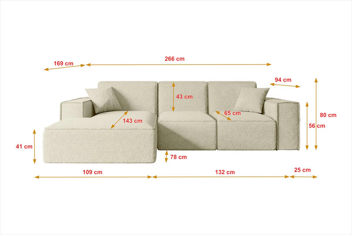 ECKSOFA Ottomane Links SERRA-L - 266x169x80 cm Grau Cord - Schwarz/Grau, Holzwerkstoff/Kunststoff (165/266cm) - ALTDECOR