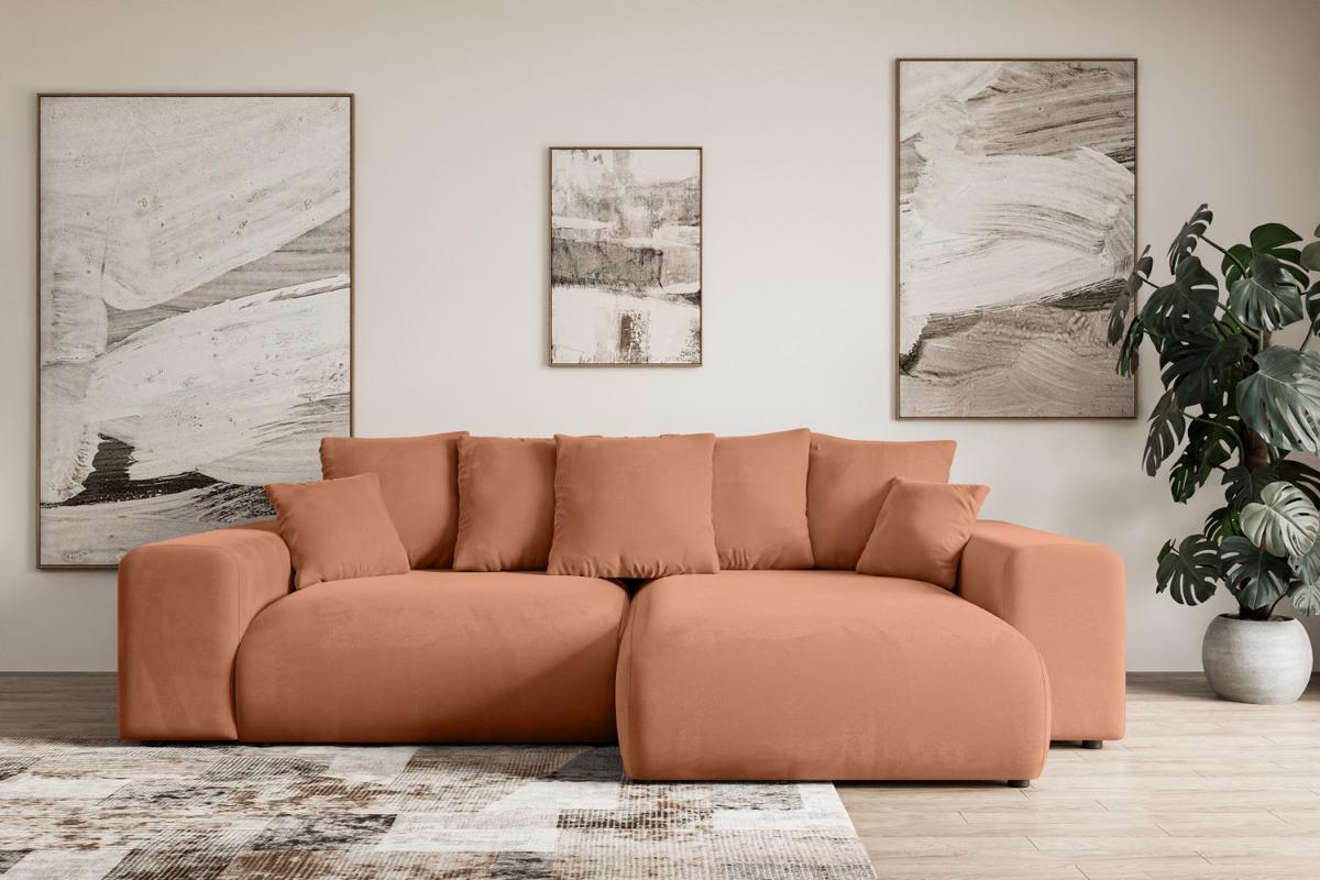 ECKSOFA Ottomane rechts ESKAR-L 266x176x72 Koralle Velours - Koralle/Schwarz, Holzwerkstoff/Kunststoff (176/266cm) - ALTDECOR