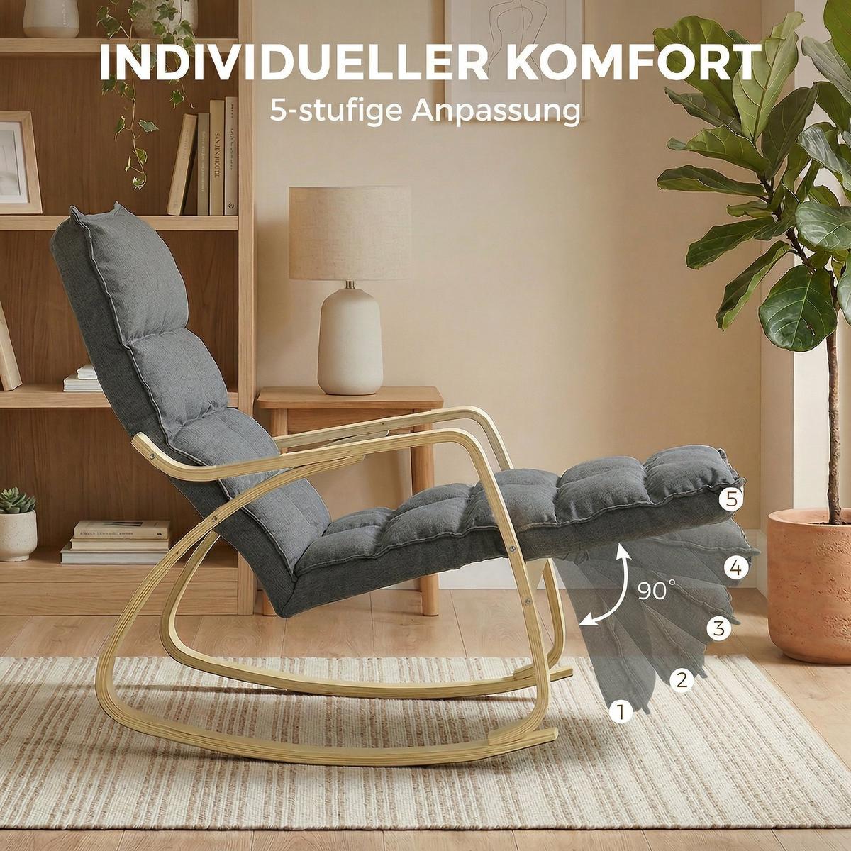 SCHAUKELSTUHL Polyester Grau - Birkefarben/Schwarz, Holz/Textil (67/92/106cm) - HOMCOM