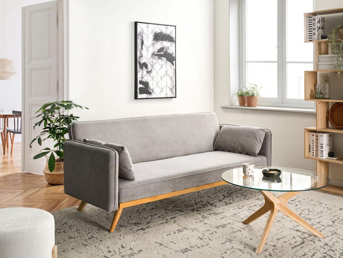 SCHLAFSOFA Stoff Grau Asaa - Dunkelgrau/Braun, Textil (205/76/80cm) - Beliani