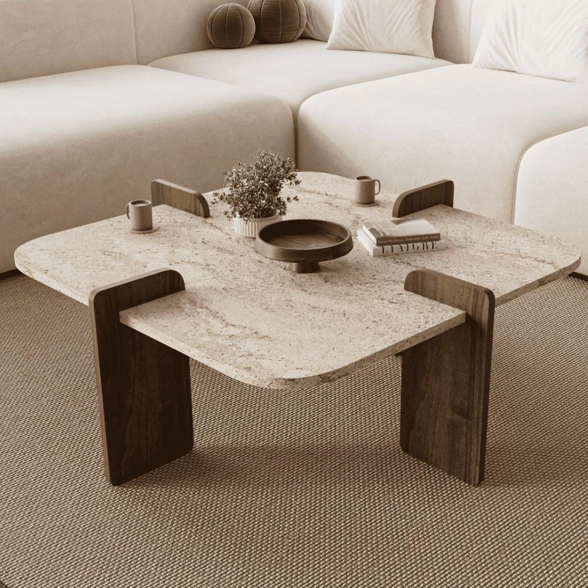 COUCHTISCH mit asymmetrischen Beinen 90/90/35 cm - Eichefarben, Holzwerkstoff (8/90/35cm) - Calicosy
