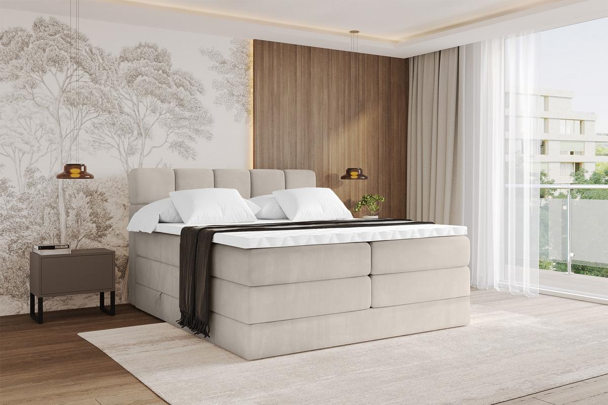 BOXBETT mit Matratze H3/H4 - FAMA KING - 200x200 cm Beige Casablanca - Beige, Holzwerkstoff (200/200cm) - ALTDECOR