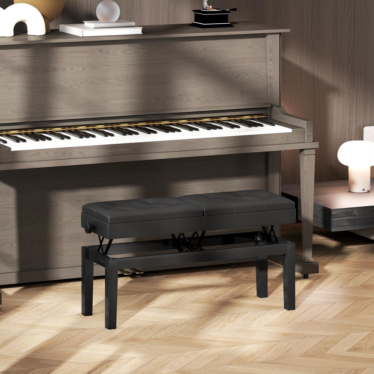 KLAVIERBANK mit Stauraum Pianobank Kunstleder, Schwarz - Schwarz, Kunststoff (37/58/105cm) - HOMCOM