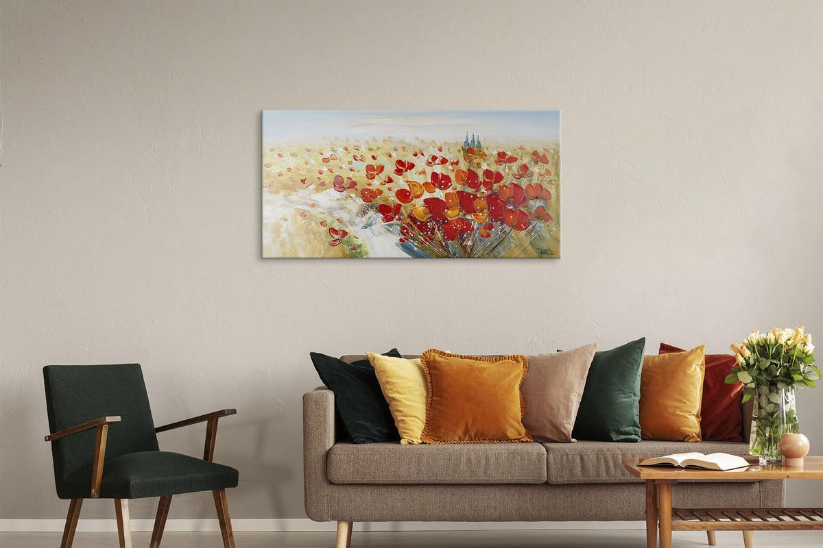 ÖLGEMÄLDE 120/60 cm - Beige/Rot, Holz/Textil (120/60cm) - KUNSTLOFT
