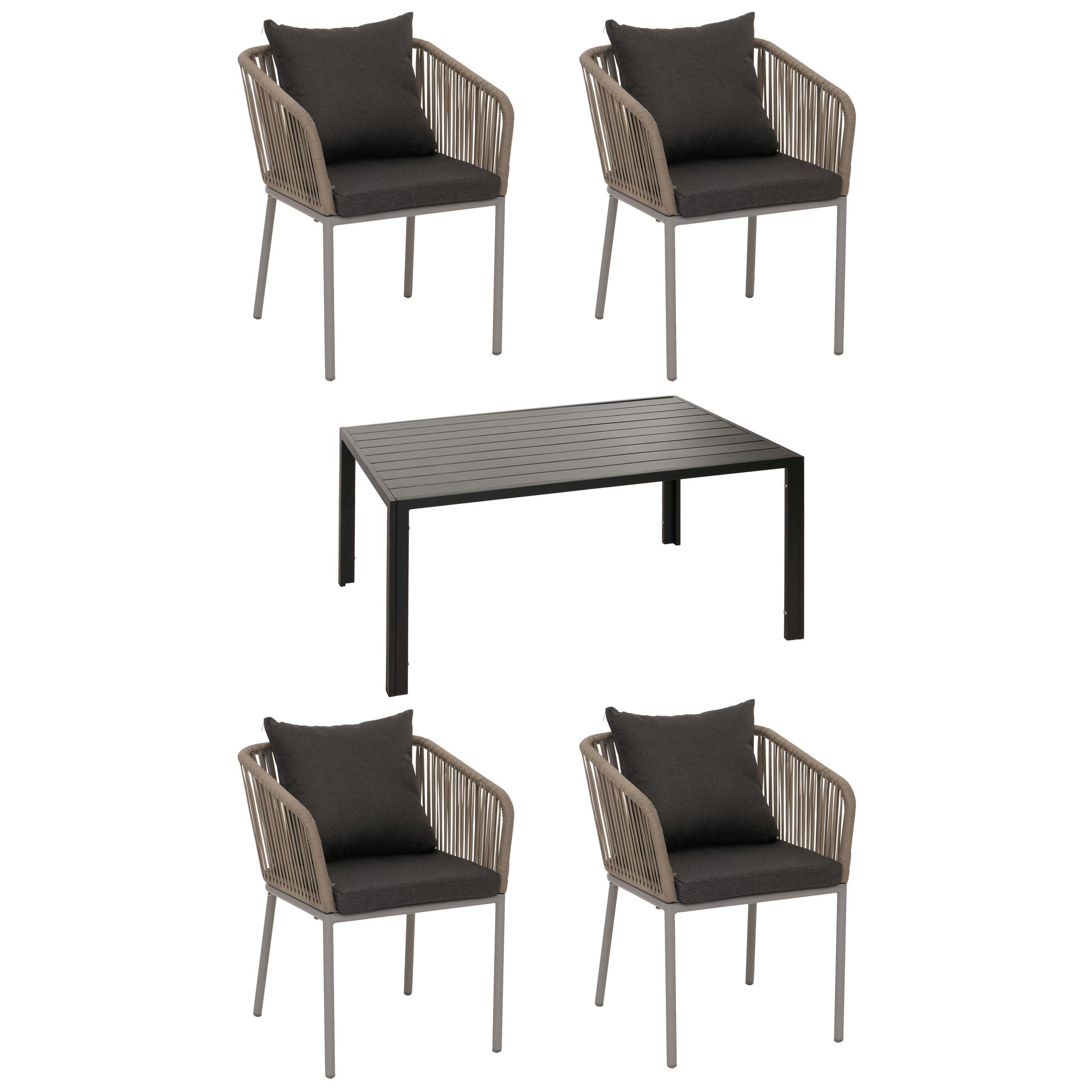 GARTENGARNITUR grau, dunkelgrau 5-teilig-Set - Dunkelgrau/Grau, Metall - MCW