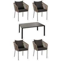GARTENGARNITUR grau, dunkelgrau 5-teilig-Set - Dunkelgrau/Grau, Metall - MCW