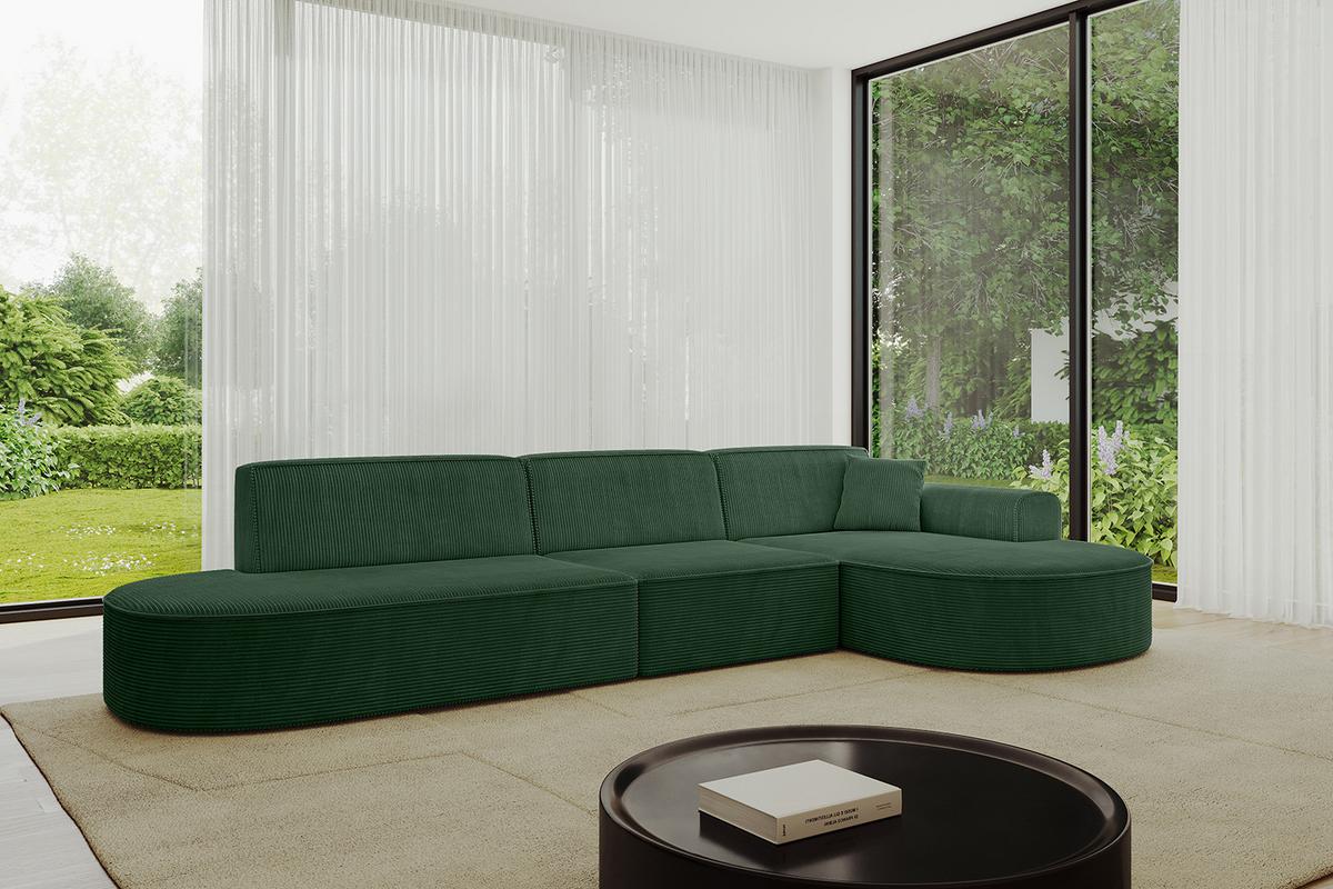 ECKSOFA Ottomane Rechts MARI-L2 - 328x171x79 cm Grün Cord - Schwarz/Grün, Holzwerkstoff/Kunststoff (171/328cm) - ALTDECOR