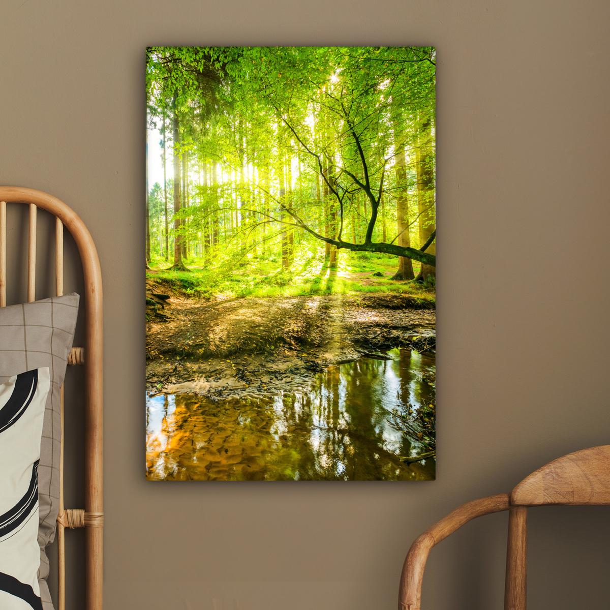 LEINWANDBILD Wald - Landschaft - Wasser - Bäume - Sonne - Grün - Natur Wanddeko 40x60 cm - Grün, Textil (40/60cm) - MuchoWow