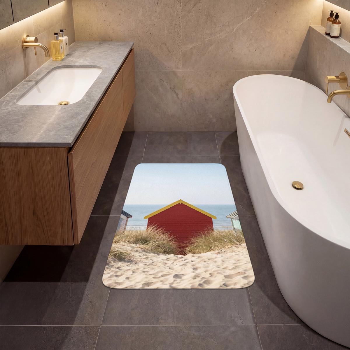 BADEMATTE Strand - Ferienhäuser - Farbenfroh - Dünen 60x90 cm - Multicolor, Textil (60/90cm) - OnlyWow