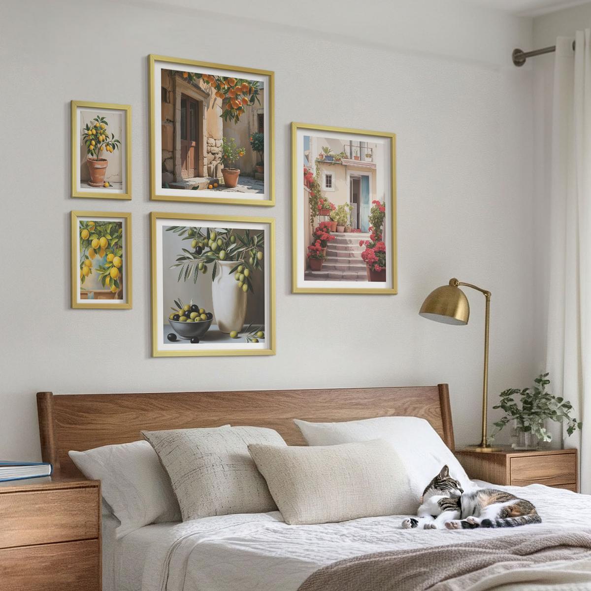 BILDER SET 5er Set - 50x50 cm & 20x30 cm & 40x60 cm Goldrahmen - Italienische Zitrus-Modeplakate - Goldfarben, Kunststoff (40/60cm) - TULUP