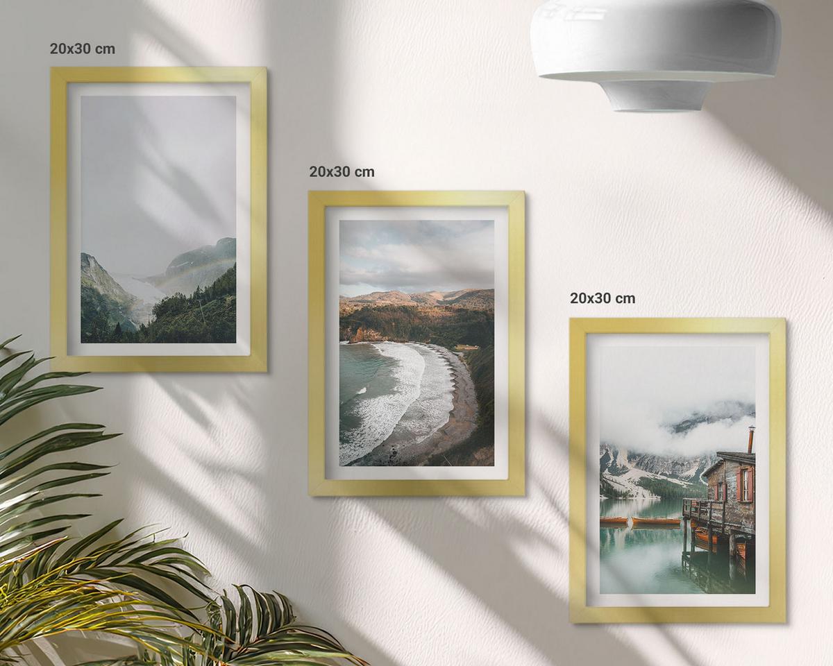 BILDER SET 3er Set - 20x30 cm Goldrahmen - Berge, Strand, Wolken, Wasser - Goldfarben, Kunststoff (20/30cm) - TULUP