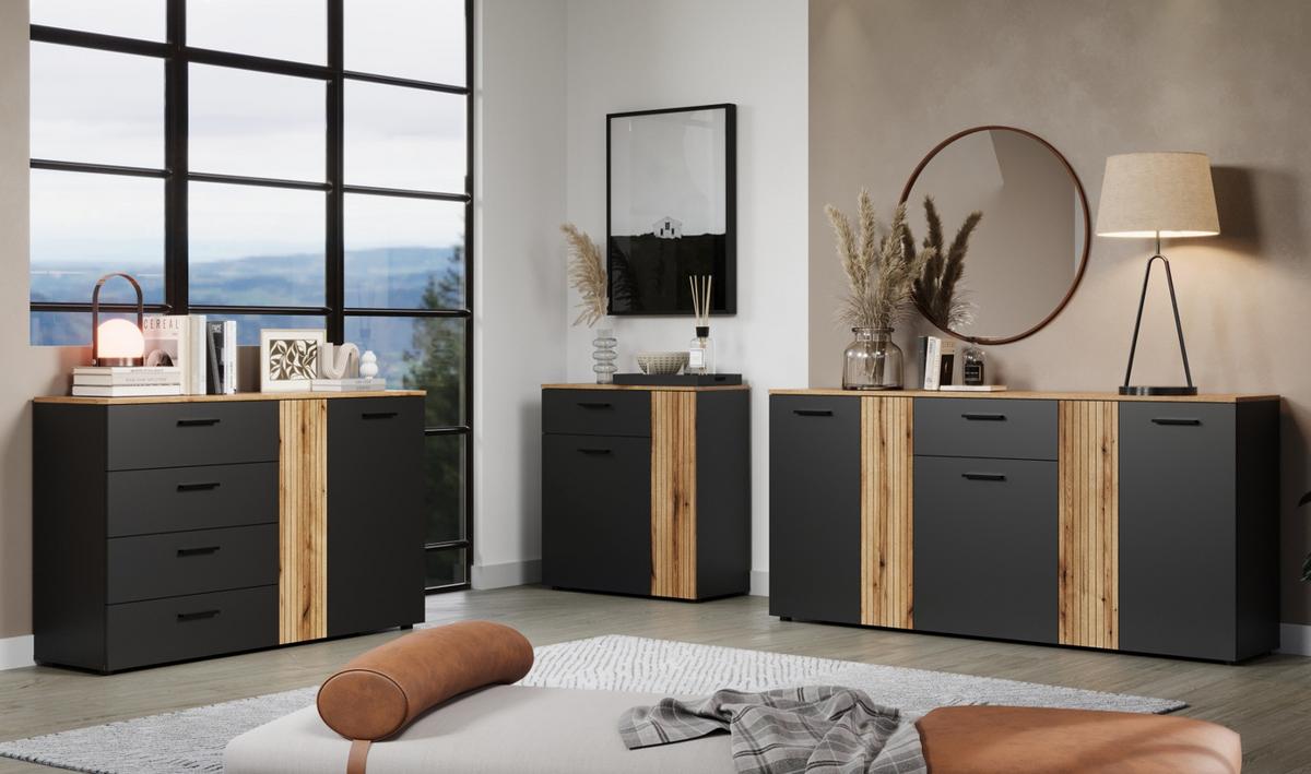 KOMMODE grau, Eiche Evoke 80 cm, Sideboard in modernem Design - Eichefarben/Anthrazit, Holzwerkstoff/Kunststoff (80/86/38cm) - Top.Furn
