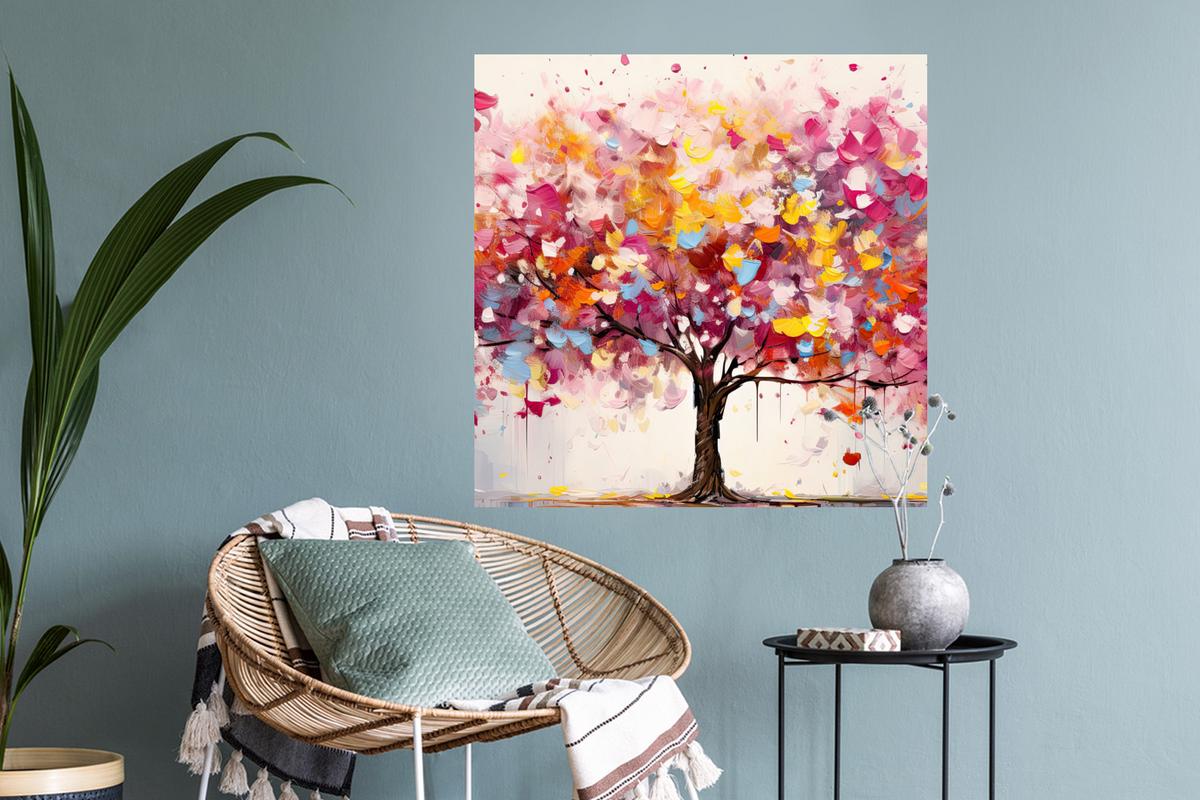 WANDTATTOO Aquarell - Baum - Kunst - Abstrakt Wanddeko 50x50 cm - Multicolor, Kunststoff (50/50/0.1cm) - MuchoWow