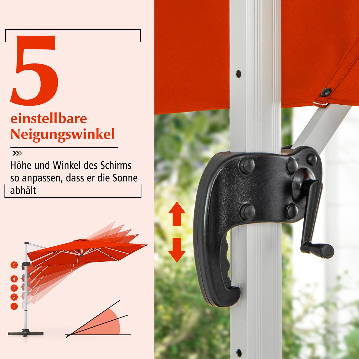 TERRASSENSCHIRM 300cm Weinrot - Weinrot, Metall (300/300cm) - COSTWAY