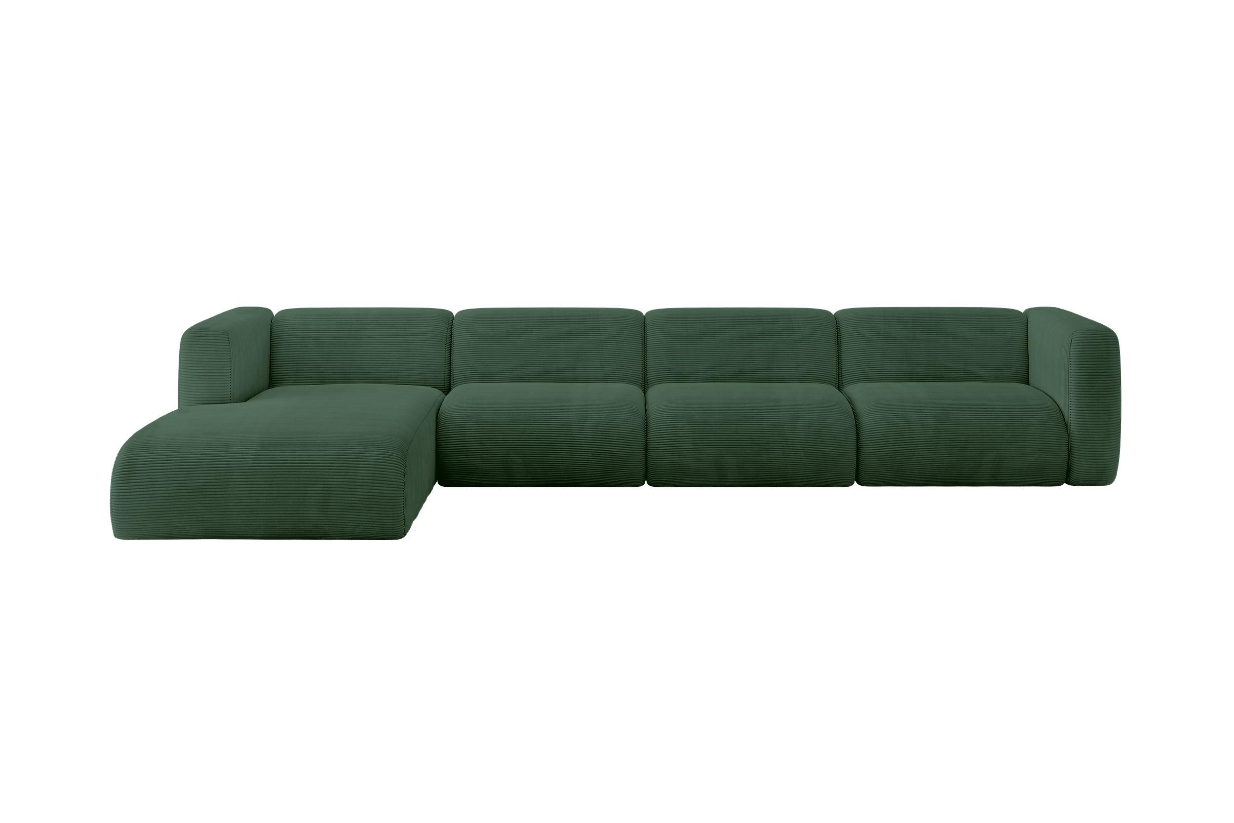 ECKSOFA Ottomane Links MIRA-L3 409x179x70 Grün Cord - Salbeigrün/Schwarz, Holzwerkstoff/Kunststoff (409/179cm) - ALTDECOR