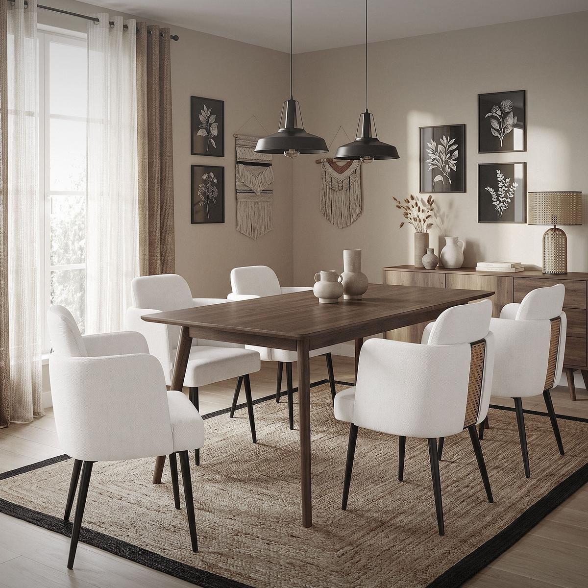 ESSZIMMERSTÜHLE 2er Set Beige mit Stoffbezug Rattan Optik - Beige/Schwarz, Textil/Metall (59/86/59cm) - ML-DESIGN