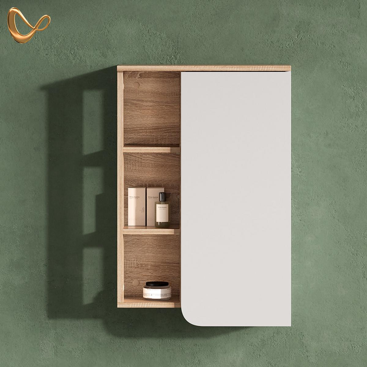 BADSCHRANK Marano Sonoma/Weiß 50 x 75 cm mit Tür und offenen Fächern - Weiß/Sonoma Eiche, Holzwerkstoff (50/75/20cm) - Livinity®