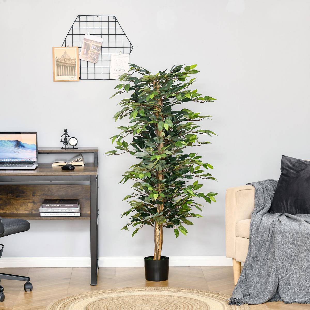 KUNSTPFLANZEN im Topf 150 cm künstlicher Ficus-baum Kunstbaum Zimmerpflanze - Grün, Kunststoff (150cm) - HOMCOM