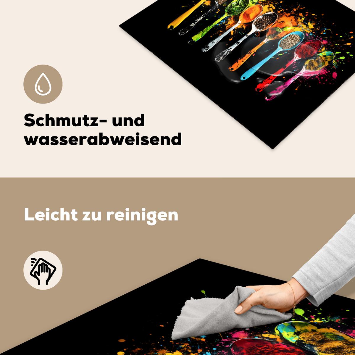 HERDABDECKPLATTE Löffel - Gewürze - Modern - Graffiti - Farbe - Farbenfroh Herdabdeckung Induktionsfeld 65x52 cm - Multicolor, Kunststoff (65/52/0.2cm) - MuchoWow