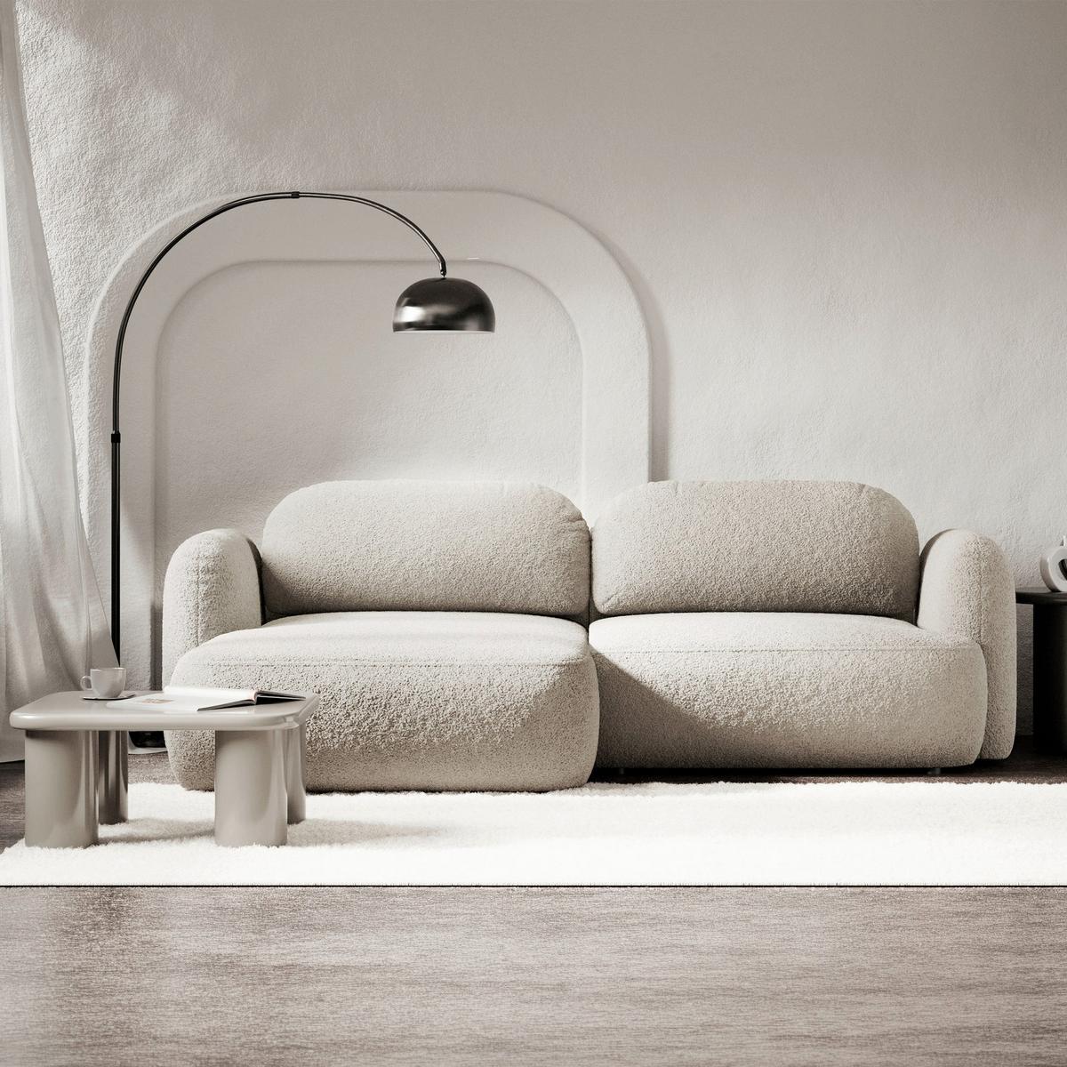 ECKSOFA Tvoya Hellbeige Bouclé - Ecru/Schwarz, Kunststoff/Textil (267/175cm) - Selsey