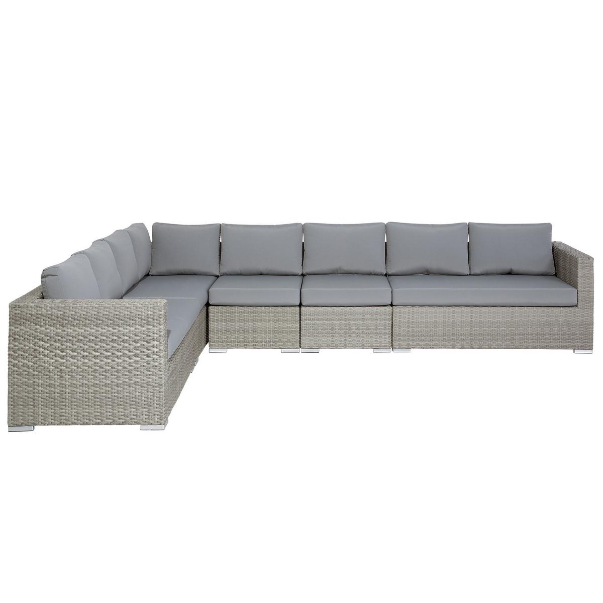 LOUNGE-SET 8-Sitzer hellgrau linksseitig modular Auflagen grau XXL - Hellgrau/Grau, Kunststoff - Beliani