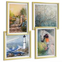 BILDER SET 4er Set - 50x50 cm & 40x60 cm Goldrahmen - Leuchtturm, Landschaft, Mädchen, Pferd - Goldfarben, Kunststoff (50/50cm) - TULUP