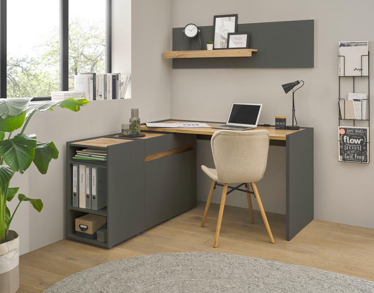 WANDREGAL grau matt, Eiche Wotan 140 cm, Aktenregal für Homeoffice und Büro - Eiche Wotan/Grau, Holzwerkstoff (140/40/17cm) - Furn.Design