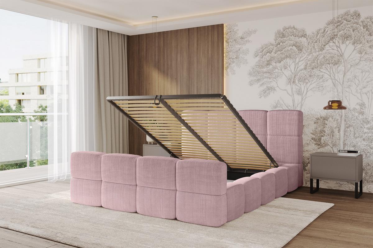 POLSTERBETT mit Bettkasten und Lattenrost, Bett mit Kopfteil, Boxbett ohne Matratze, Doppelbett mit Stauraum - NATA-Z 120x200 Rosa - Rosa, Holzwerkstoff/Textil (120/200cm) - ALTDECOR