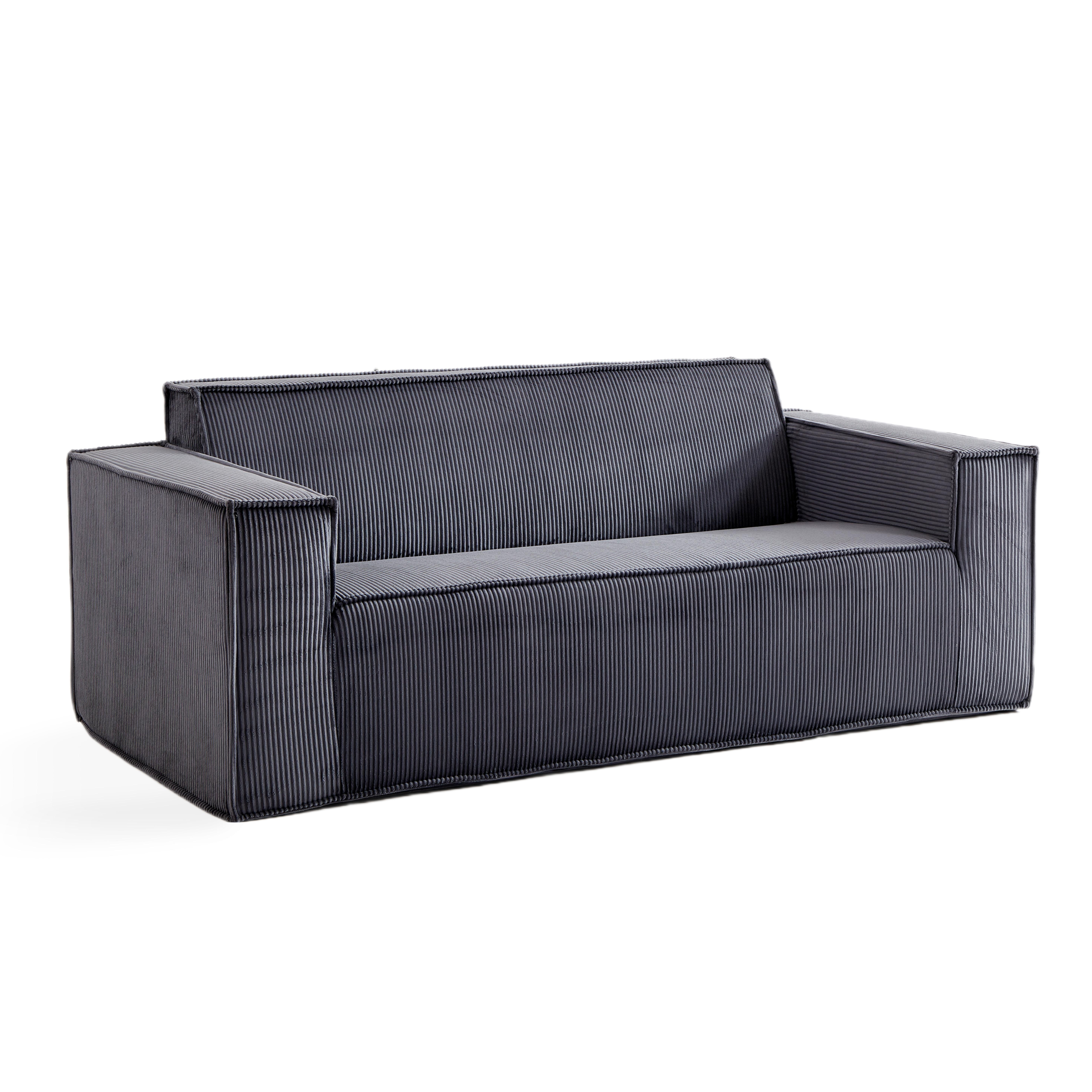 2-SITZER-SOFA Cord Grau mit Federkern, Montagefrei - Grau, Textil (178/70/86cm) - Urban Meuble