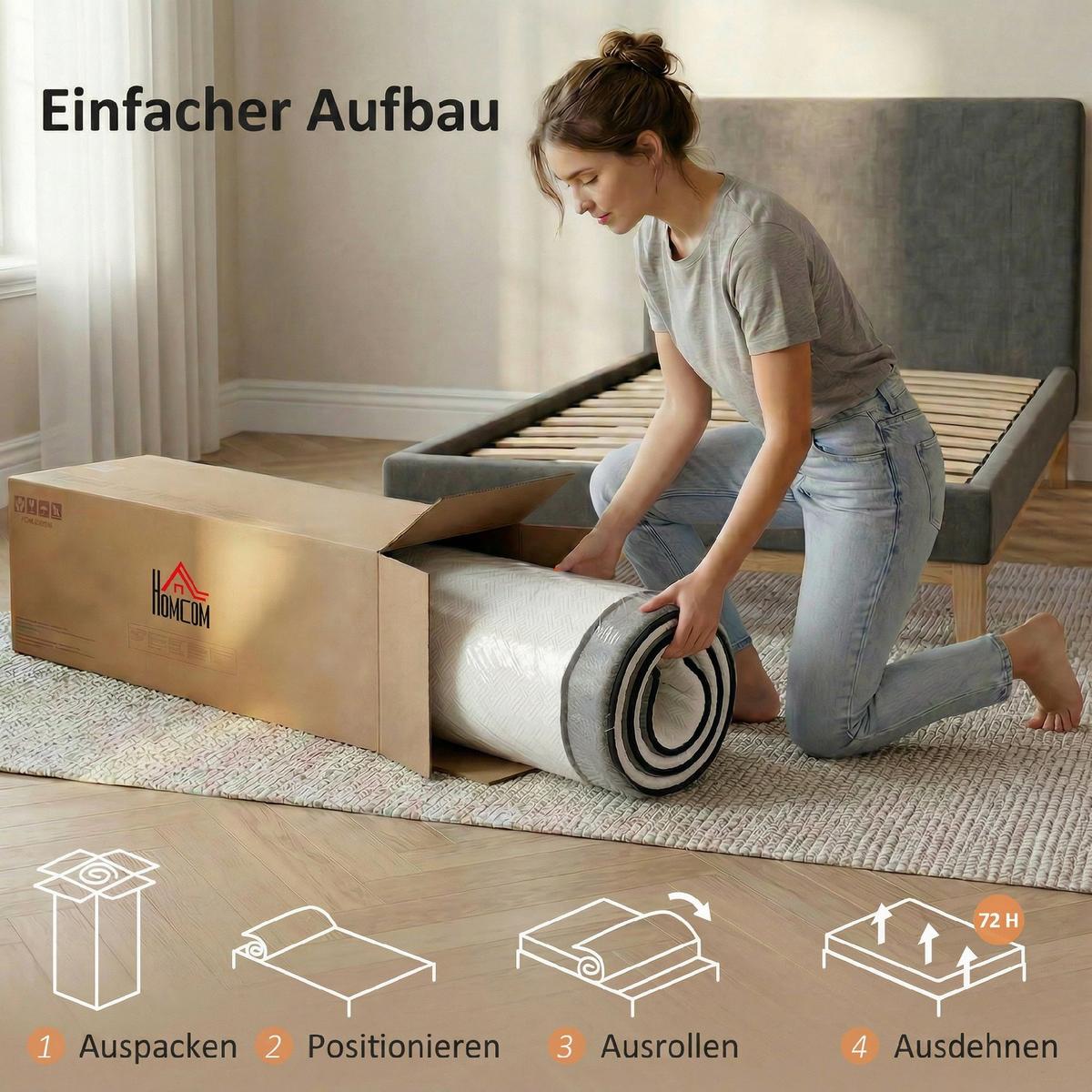 DOPPELMATRATZE Gestricktes-Gewebe Gel-Memory-Schaum Grau - Grau, Textil (140/200cm) - HOMCOM
