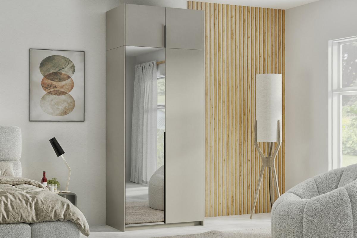 DREHTÜRENSCHRANK THALIA 100/250/58cm 2-türig mit Spiegel Kaschmir - Kaschmir, Holzwerkstoff (100/250/58cm) - MASSENO