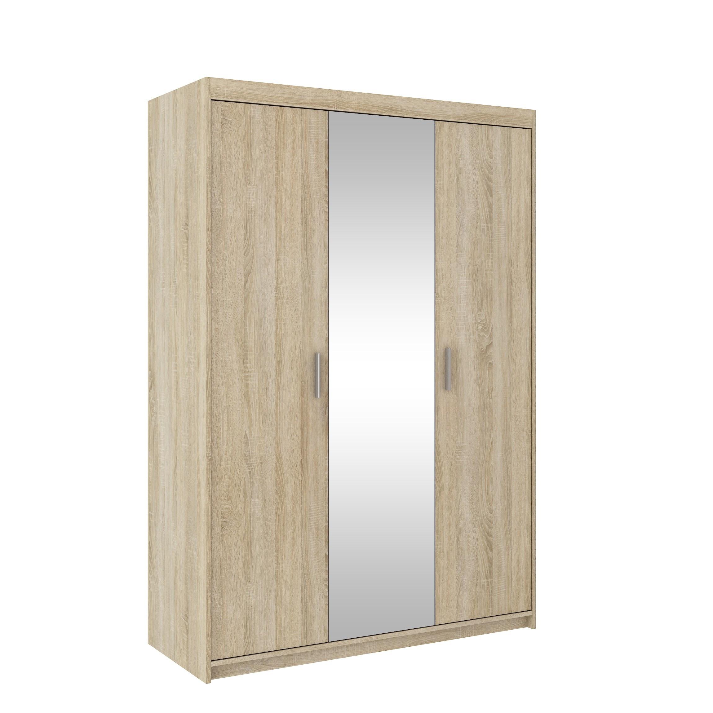 DREHTÜRENSCHRANK ELENORA 133/190,5/53cm 3-türig mit Spiegel Sonoma Eiche - Sonoma Eiche, Holzwerkstoff (133/190.5/53cm) - MASSENO