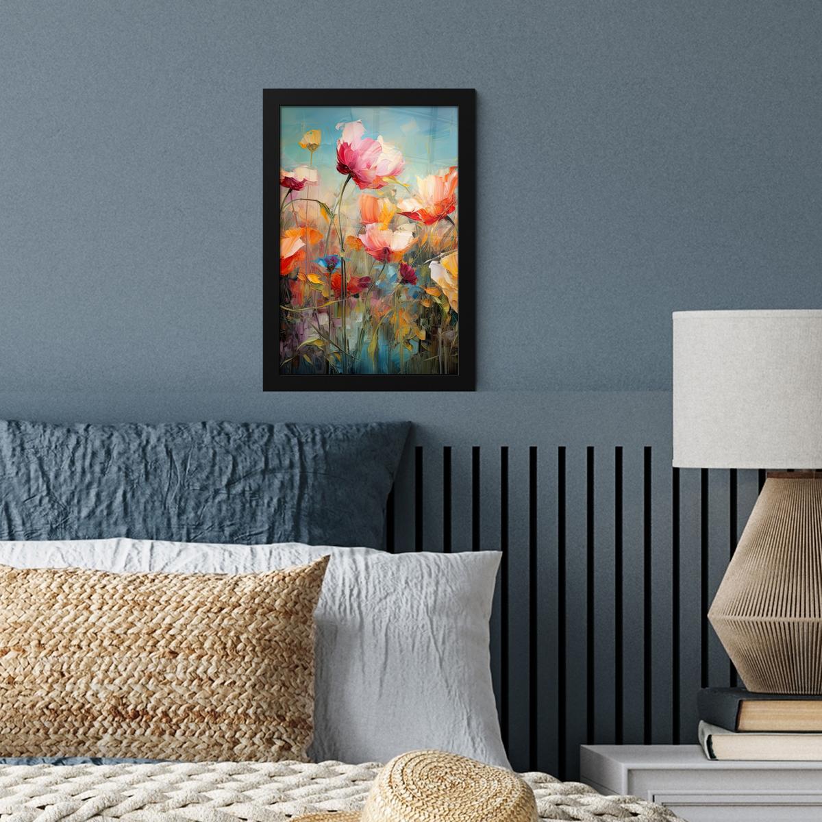 POSTER MIT RAHMEN Blumen - Aquarell - Kunst - Botanisch - Natur Poster 20x30 cm - Orange, Papier (20/30cm) - MuchoWow