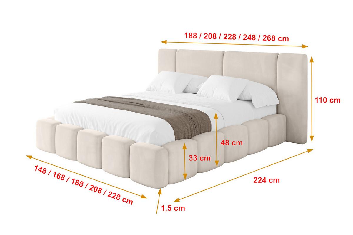 POLSTERBETT mit Bettkasten und Lattenrost, Boxbett ohne Matratze - NILO 160x200 Beige - Ecru, Holzwerkstoff/Textil (160/200cm) - ALTDECOR