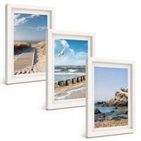 BILDER SET 3er Set - 20x30 cm Weißer Rahmen - Strand Holzsteg Klippen - Weiß, Kunststoff (20/30cm) - TULUP