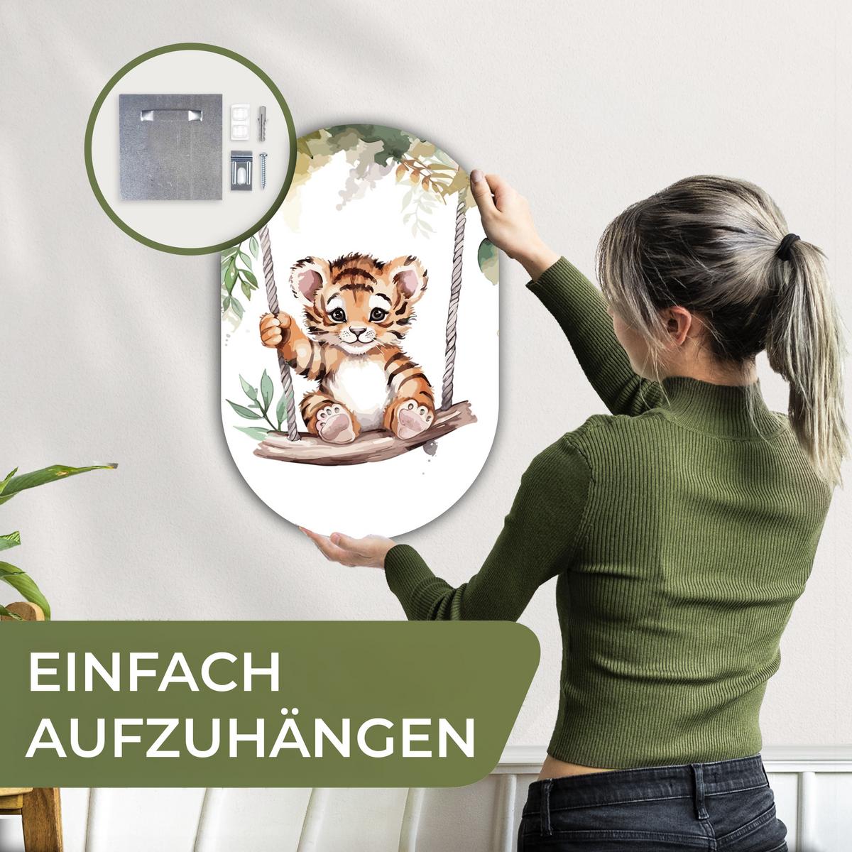 WANDBILD Tiger - Tier - Kinder - Dschungel Deko Wohnzimmer 40x60 cm - Dunkelorange, Kunststoff (40/60cm) - MuchoWow