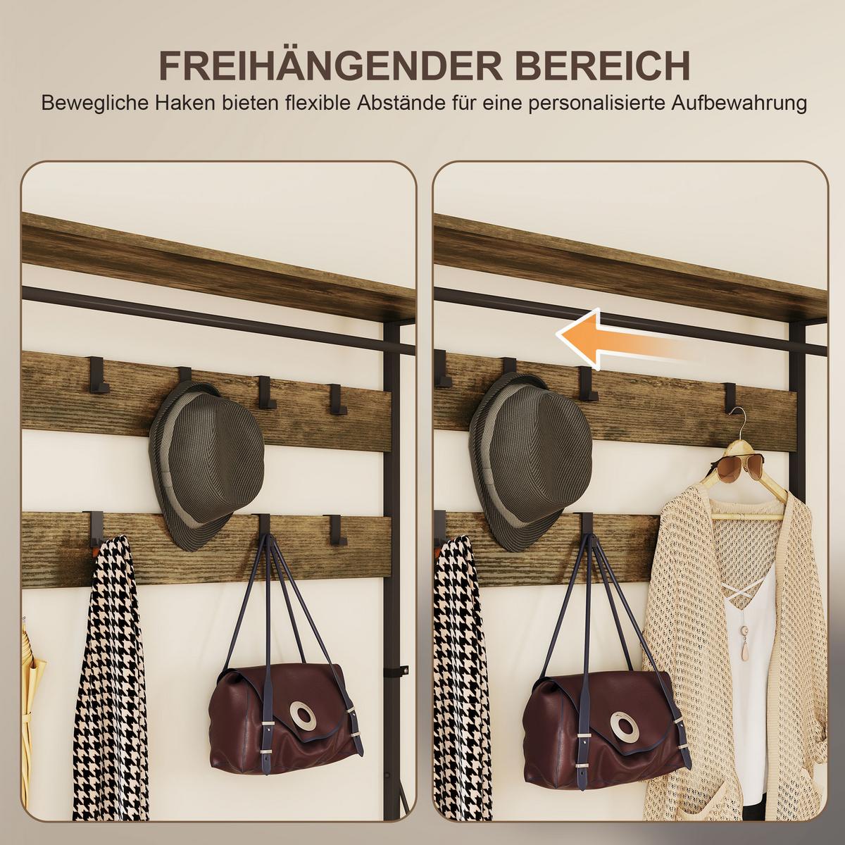 GARDEROBENSTÄNDER mit Sitzbank 100/40/180 cm - Braun, Holzwerkstoff (40/180/100cm) - HOMCOM
