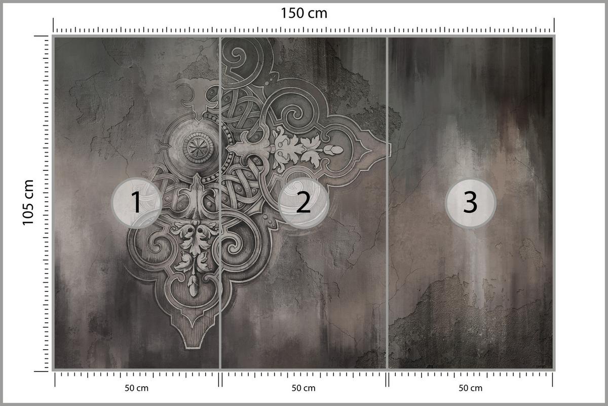 FOTOTAPETE für Wohnzimmer Retro Ornament Betonwand 150x105 - Schwarz/Braun, Papier (150/105cm) - Muralo