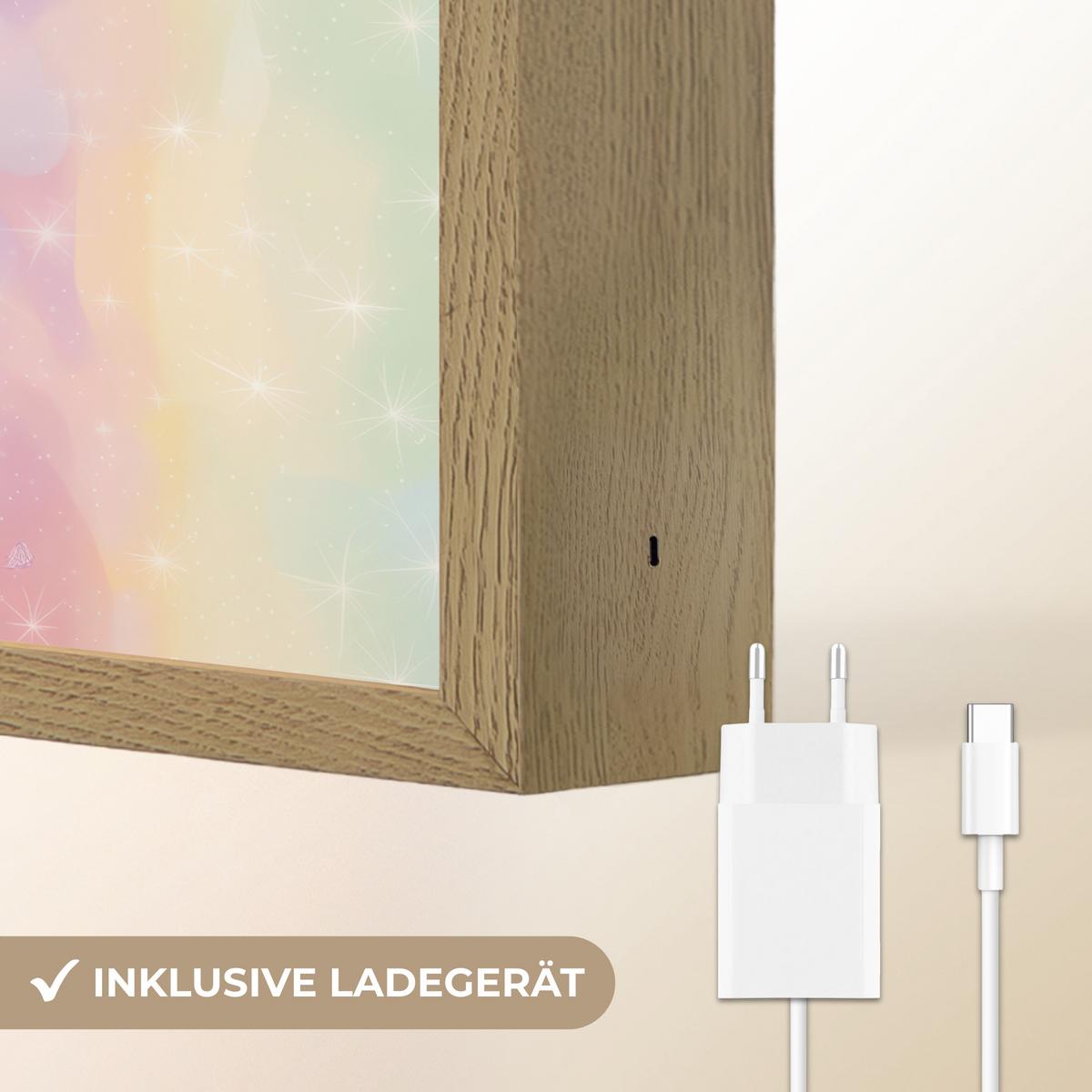 NACHTTISCHLAMPE MIT AKKU Einhorn - Glitzer - Regenbogen - Pastell 40x30 cm - Hellrosa, Holzwerkstoff (8/40/30cm) - OnlyWow