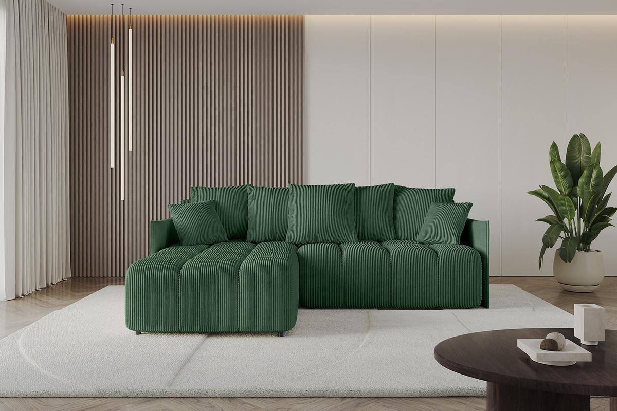 ECKSOFA Ottomane links LONLI-L 251x189x68 Grün Cord - Grün, Holzwerkstoff/Kunststoff (251/189cm) - ALTDECOR