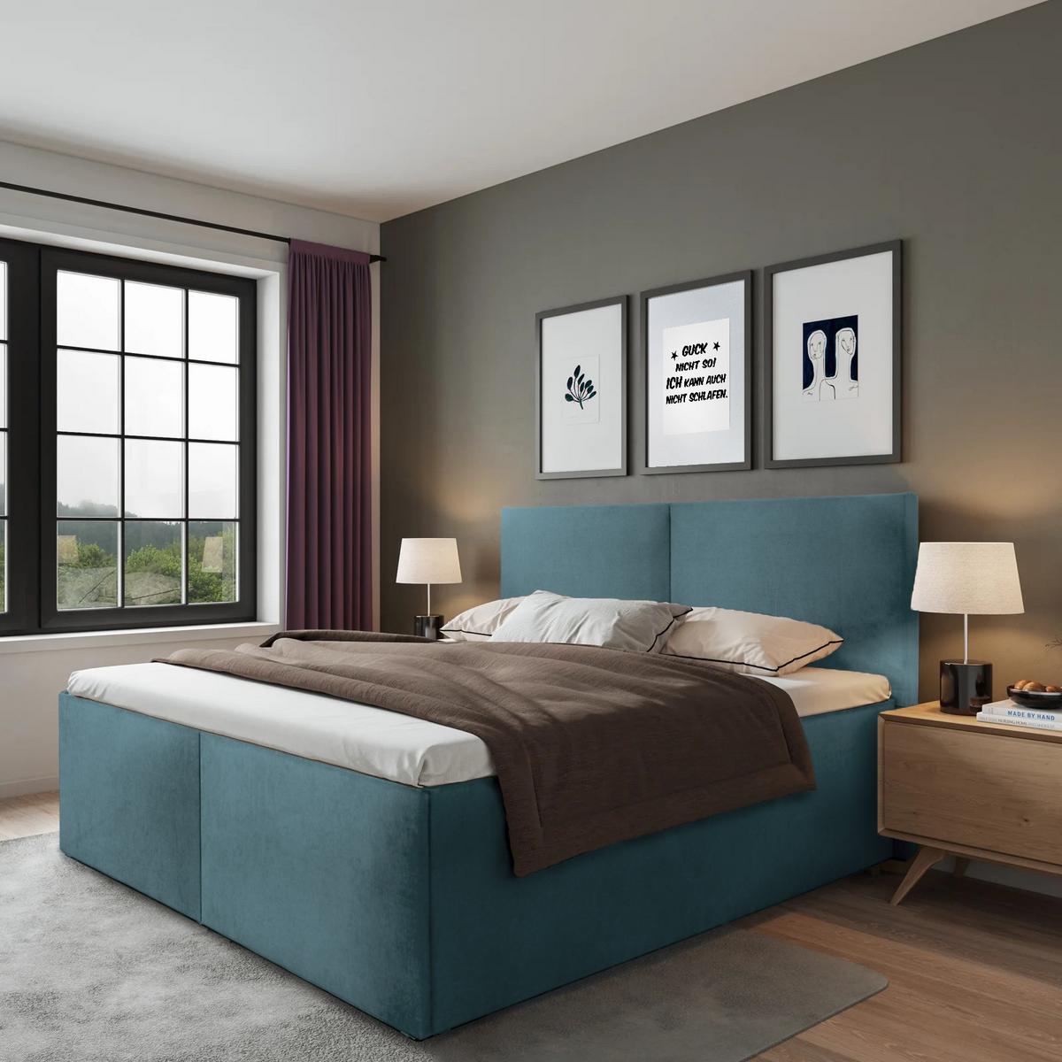 POLSTERBETT Milano Blau 100 x 200 x 32 cm Bettkasten Mit hochwertiger Matratze H2 (bis 100 kg) und Lattenrost - Blau, Holz (100/200cm) - Halmon Schlafkomfort Betten 